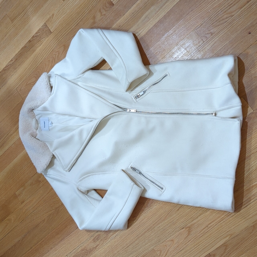 Old Navy White Sherpa Collar Dress Coat - Size S
